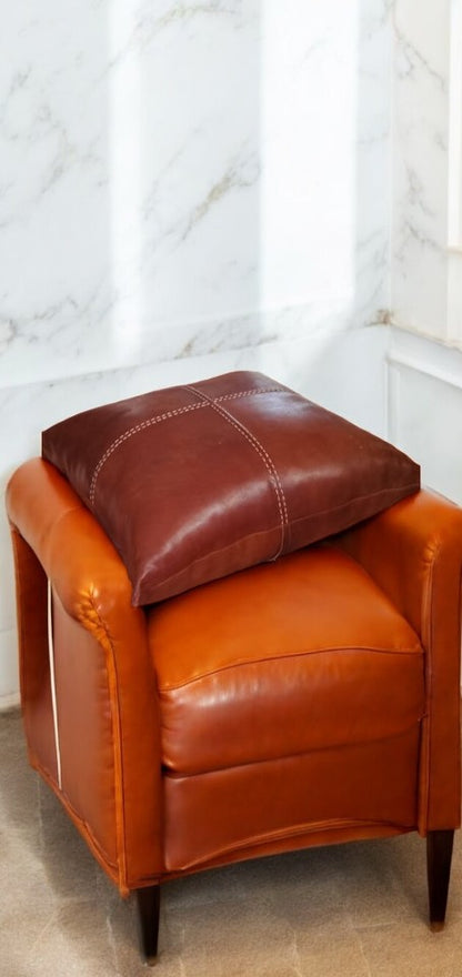 Brown Leather Armchair with Cushion