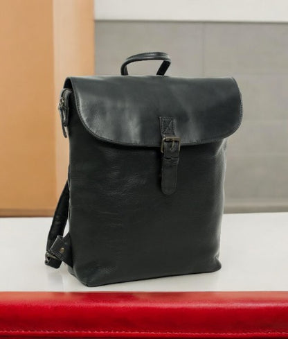 Urban Black Leather Backpack