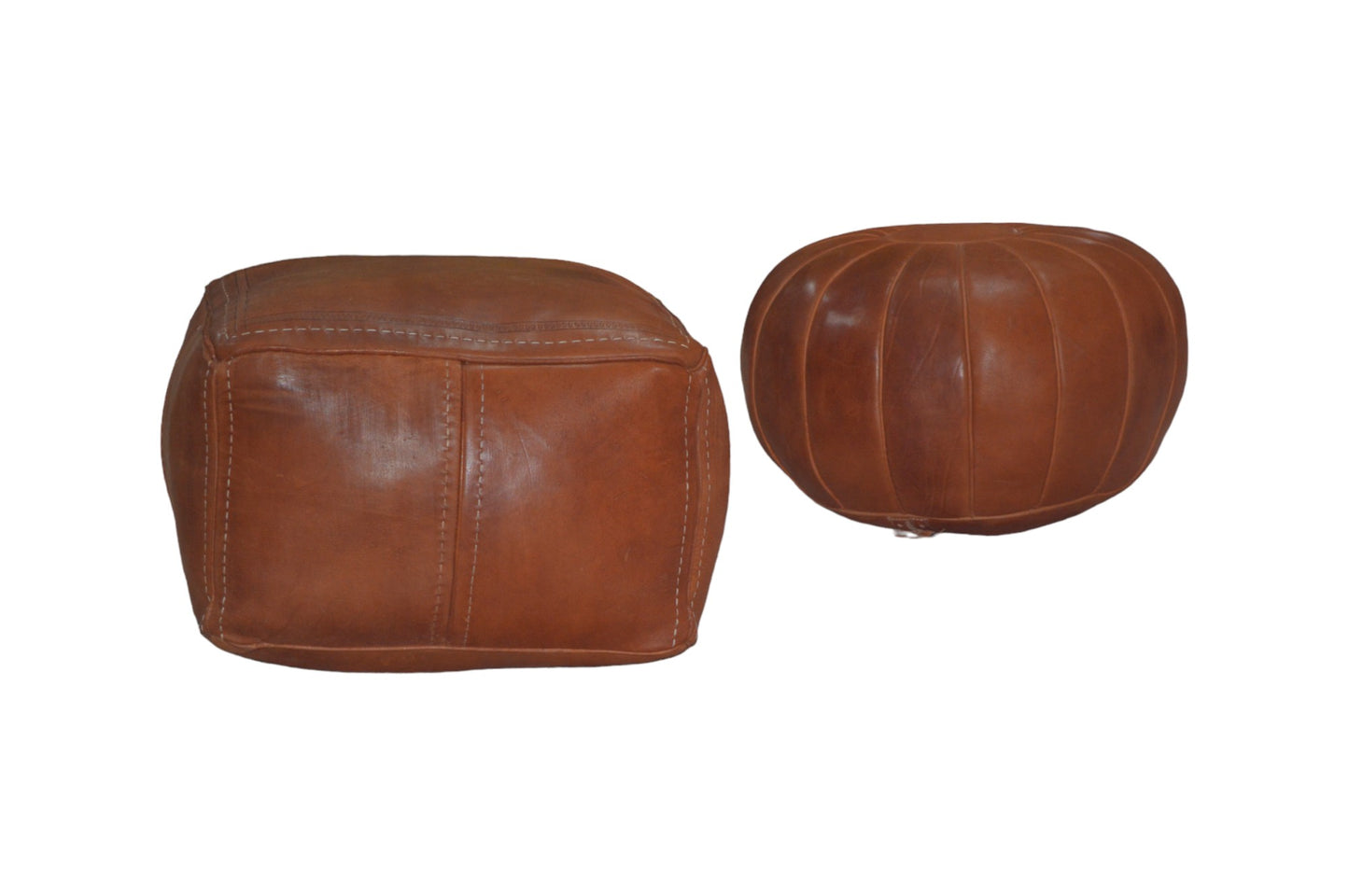 Vintage Moroccan Leather Pouf Set