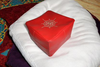 Moroccan Leather Pouf - Red