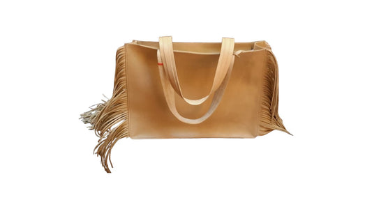 Beige Leather Fringe Tote Bag