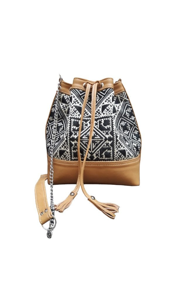 Moroccan Embroidered Leather Bucket Bag