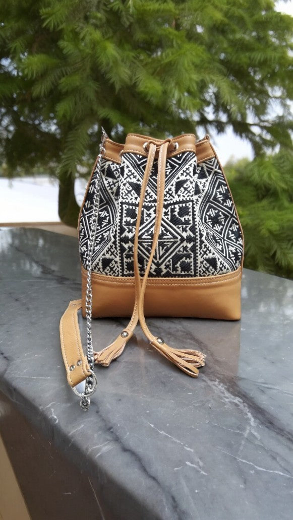 Moroccan Embroidered Leather Bucket Bag