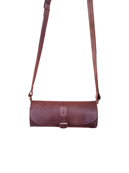 Brown Leather Cylindrical Crossbody Bag