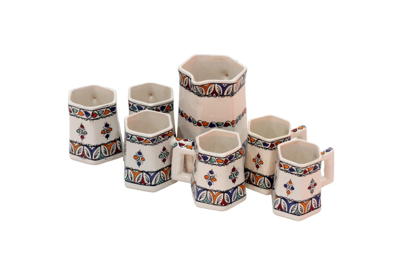 Hexagon Harmony Hand-Painted Beverage Set