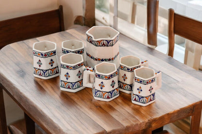 Hexagon Harmony Hand-Painted Beverage Set